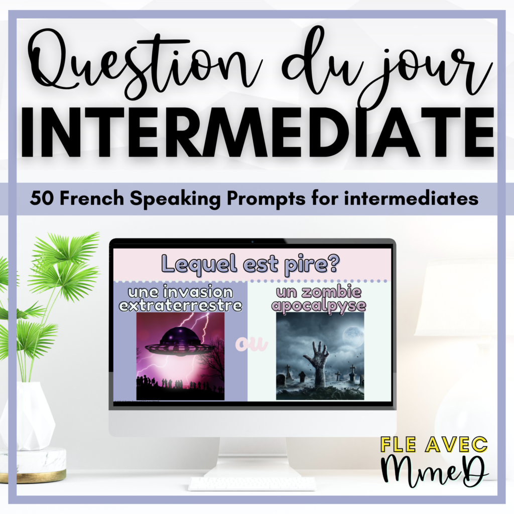 Photo of a thumbnail with a slide showing a intermediate French conversation starters